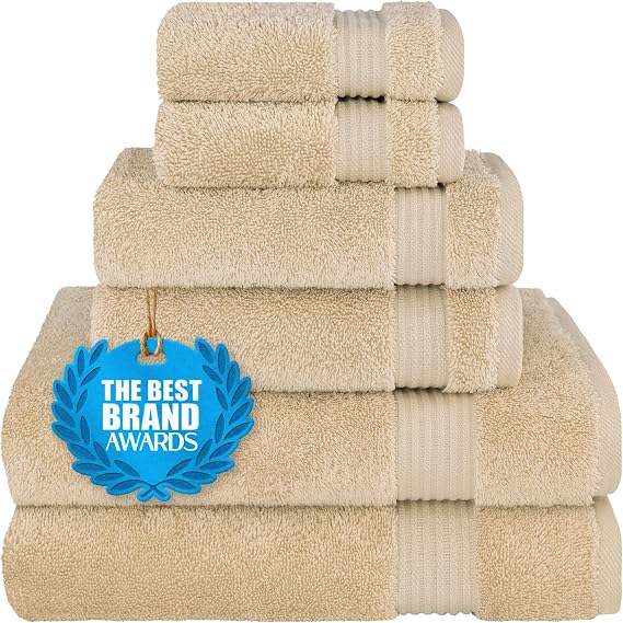 Cotton Paradise 6 Piece Towel Set, 100% Turkish Cotton Soft Absorbent Towels for Bathroom, 2 Bath Towels 2 Hand Towels 2 Washcloths, Sand Taupe Towel Set
