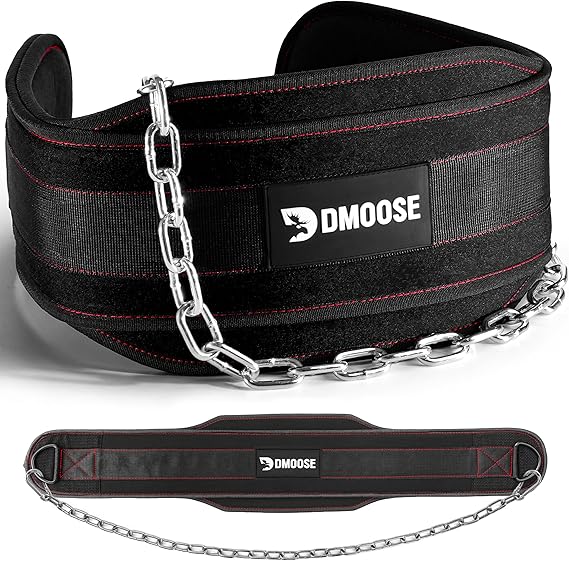 DMoose Fitness Dip Belt for Weight Lifting, Pullup, Squats & Dips - 36" Robust Steel Chain, Comfortable Neoprene Padding Supports 350lbs - Gym Weight Belt for Strength Training Workout & Weightlifting