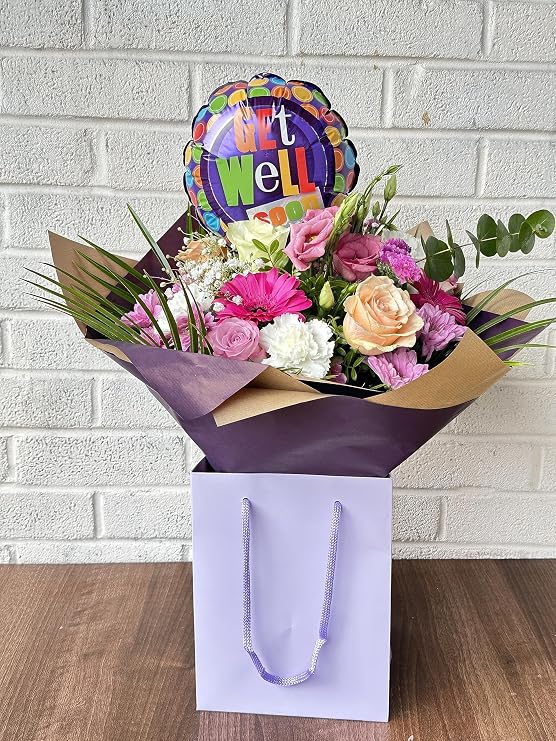 Get Well Soon Bouquet Rose, Lisanthus - Gerbra - Carnations, Seasonal Floral Display Arrangement, Cheerful Pastel Profusion of Summer Blooms