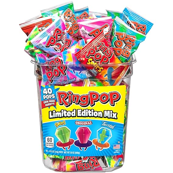 Ring Pop Hard Candy Pops, Variety Pack, 560 grams, 40 Count