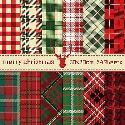 Christmas Scrapbook Paper Merry Christmas Patterned Paper 1212 , 24 Sheets Double-Sided Red Green Decorative Craft Journaling Papers for Holiday Cardmaking DIY Origami Craft Papers.