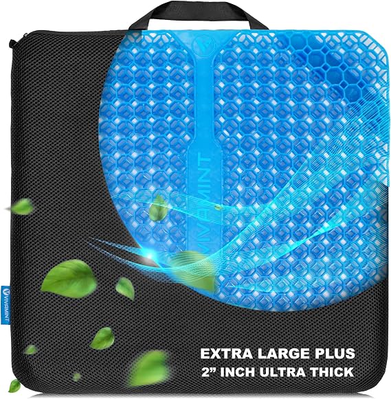 Gel Seat Cushions for Long Sitting- Extra Large & Ultra Thick(2 Inch) Orthopedic Chair Pad for Pressure Relief, Sciatica & Back Pain Non-Slip, Cooling, Portable for Office, Car, Truck, Wheelchair