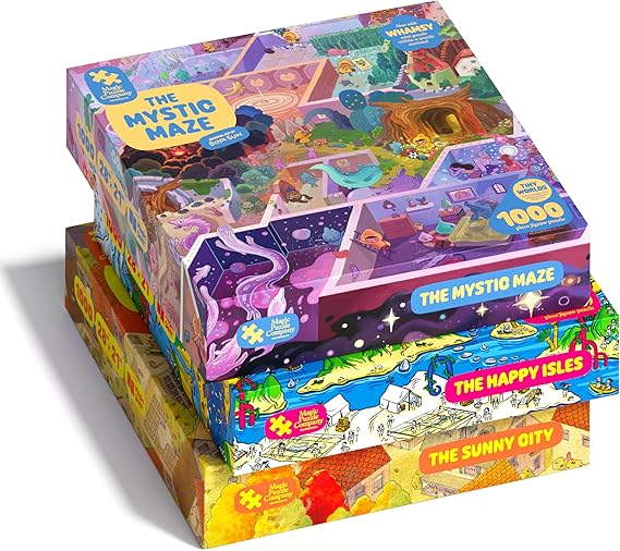 Magic Puzzles 3-Pack Series One The Happy Isles, The Mystic Maze, The Sunny City 1000 Piece Jigsaw Puzzles from The Magic Puzzle Company