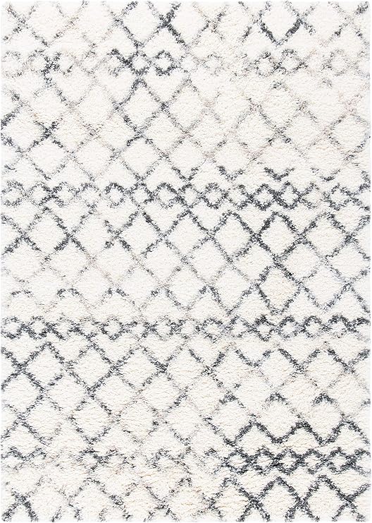SAFAVIEH Fontana Shag Collection Accent Rug - 2'3" x 4', Ivory & Grey, Moroccan Design, Non-Shedding & Easy Care, 2-inch Thick Ideal for High Traffic Areas in Entryway, Living Room, Bedroom (FNT845A)