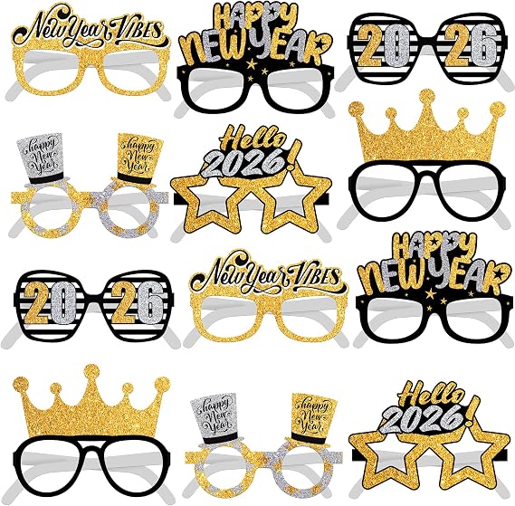 KatchOn 2026 Glasses New Years, Pack of 12 | NYE Photo Booth Props, New Years Eve Party Supplies 2026, 2026 New Years Glasses, New Years Decorations 2026
