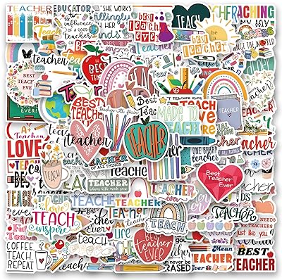 110pcs Funny Teacher Stickers Vinyl Aesthetics Stickers for Water Bottles, Diaries, Laptops, Luggage, Scrapbooks, Scooters, Car Cartoon Decals, Gift for Teacher Laptop Decals