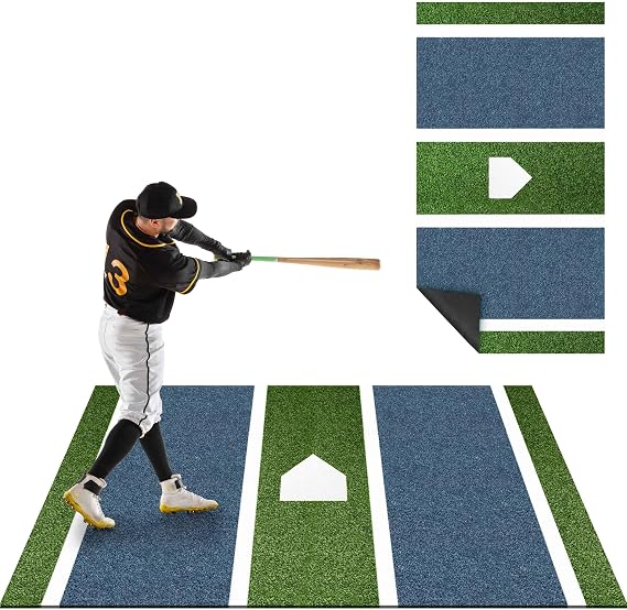 RIIFRILY Baseball Hitting Mat Pro Batting Cage Mat Antislip TPR Rubber Backing with Home Plate for Baseball Softball Training Indoor and Outdoor