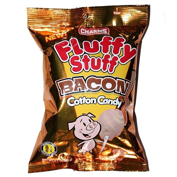 Charms (1) Bag Fluffy Stuff Cotton Candy - Bacon Flavored - Peanut, Gluten & Fat Free 2.1 oz