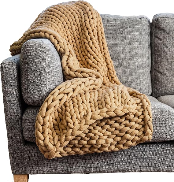 Donna Sharp Chunky Knit Camel Throw Blanket, 50" x 40"