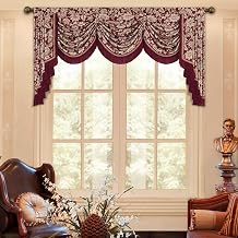 Loom and Mill Elegant Floral Waterfall Valance for Living Room Bedroom, Vintage Jacquard Swag Window Valances with Tassels, Luxury Swag Curtains for Banquet Holiday Decoration(W79Inch,1 Panel)
