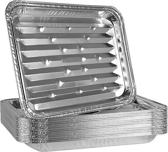 PLASTICPRO Aluminum Grill Pans, Broiler Pans, Grill Liners, Durable with Ribbed Bottom Surface for BBQ, Grill, Texture Disposable,Pack of 10