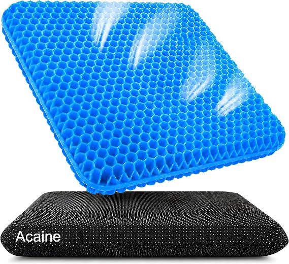 Extra Thick Large Pure Gel Seat Cushion for Long Sitting, Breathable Comfort Cushion for Back, Sciatica, Tailbone & Hip Pain Relief, Washable Portable Cushion for Office Chair, Car, Wheelchair