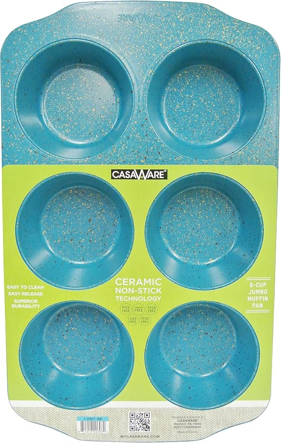 casaWare Jumbo Muffin Pan 6 Cup Ceramic Coated Non-Stick (Blue Granite)