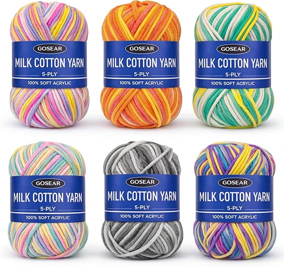 6 Rolls Assorted Colors Smooth Soft Milk Cotton Yarn DIY Hand Knitting Baby Wool Craft Shawl Scarf Crochet Thread Supplies Arylic