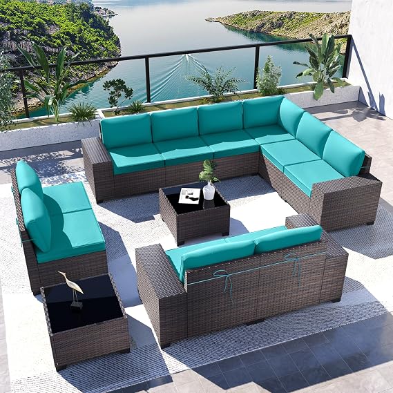Kullavik 12PCS Outdoor Patio Furniture Set PE Wicker Rattan Sectional Sofa