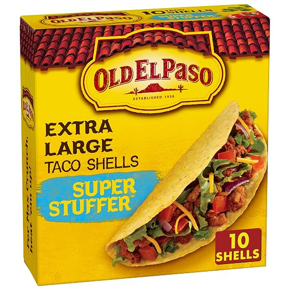 Old El Paso Extra Large Super Stuffer Taco Shells, 10 ct, 6.6 oz | These Shells Hold More Fillings Than Our Classic Size, 3-Ingredient Recipe, Bake 6-7 Minutes Until Crisp, 6.6 oz