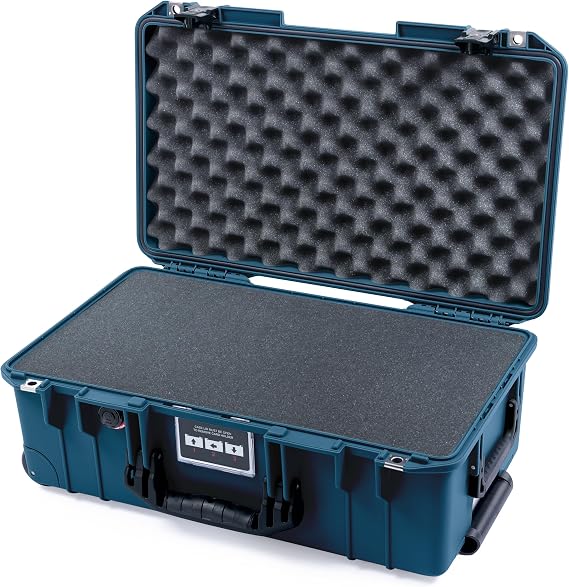 ColorCase Pelican Air 1535 Carry-on Case Deep Pacific Blue - Medium Waterproof Case with Pick & Pluck Foam & Intricate Lid Foam, Black Handle & TSA Lock Latch, M, Plastic foam set with intricate lid