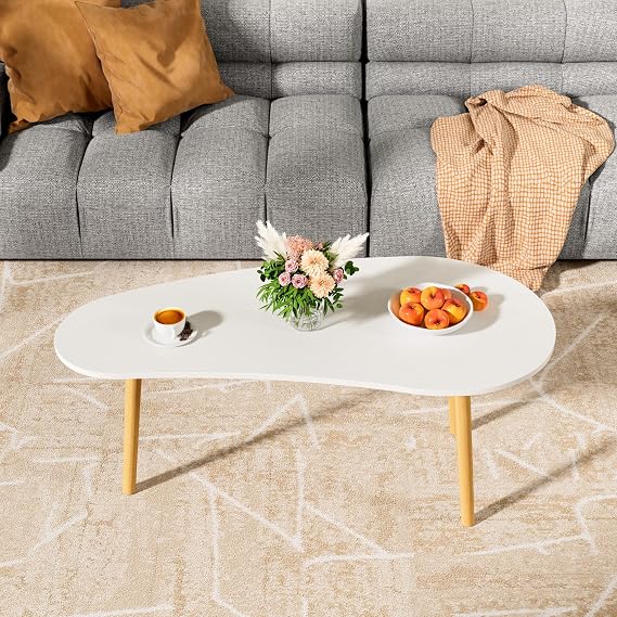 Coffee Table Small Modern Side Table,Mid Century Center Table for Small Space,Sofa End Tables,Tea Tables with Wood Frame for Living Room,Office White 100 cm