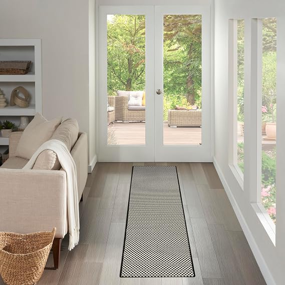 Nourison Home Courtyard Black White 2' x 6' Area Rug - Easy Clean, Non Shedding, Bed Room, Living Room, Dining Room, Kitchen (6' Runner)