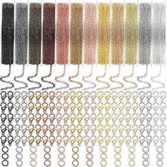 Kenning 12 Rolls 120 Feet 2 mm Jewelry Making Chains Bulk, Colorful