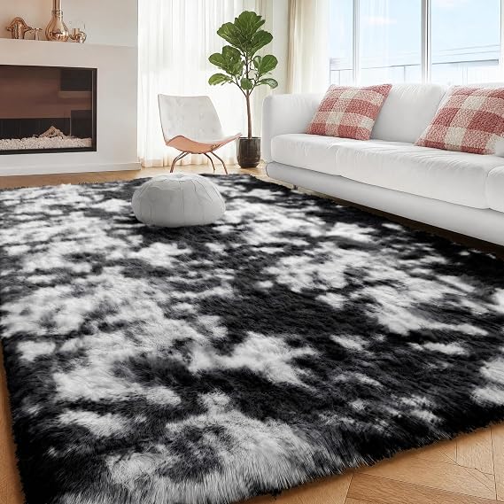 Black White Grey Rugs for Living Room 5x8,Fluffy Vintage Rugs for Kids Room