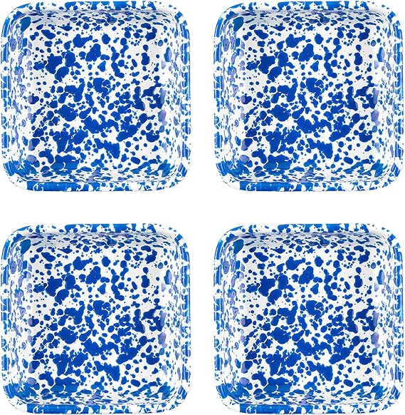 Crow Canyon Home Splatter Enamelware Small Square Trays, Set of 4, Blue