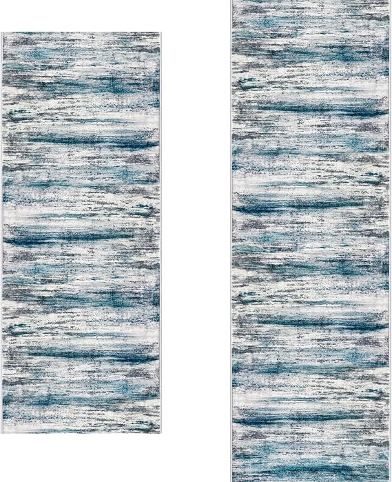 KOZYFLY 2PCS Hallway Runner Rug 2x6 and 2x8 Kitchen Rugs Teal Blue for Entryway Bathroom Laundry Room