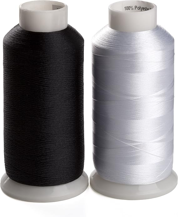 Simthread 2 Huge Spools Bobbin Thread 60WT Black and White 5500 Yards Each