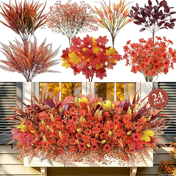 Yastouay 24 Bundles Artificial Fall Flowers for Outdoor Decor