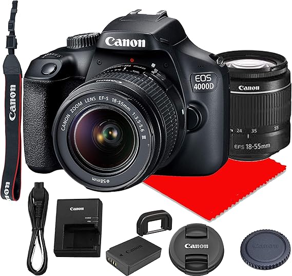Canon EOS 4000D DSLR Camera w/Canon EF-S 18-55mm F/3.5-5.6 III Zoom Lens