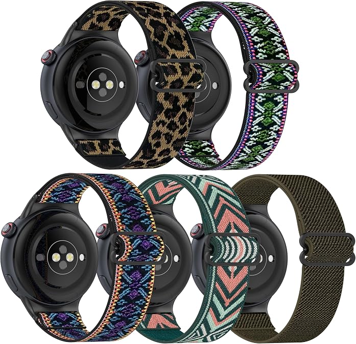 FitTurn 5pack Compatible with Vivo Watch 5 3 /for IQOO Watch 5 1 Smart Watch Fitness Tracker for Women Men Bands Elastic Pattern Adjustable Nylon Fabric Strap Replacement Bracelet Stretch Soft Strap Wristbands Loop Accessories