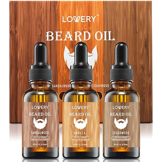 Beard Oil for Men Sandalwood, Vanilla & Cedarwood Natural Mens Beard Oil Kit with Argan & Jojoba Oil - Beard Softener & Deeply Moisturizer Adding a Natural Shine, Grooming Kit Beard Care for Him