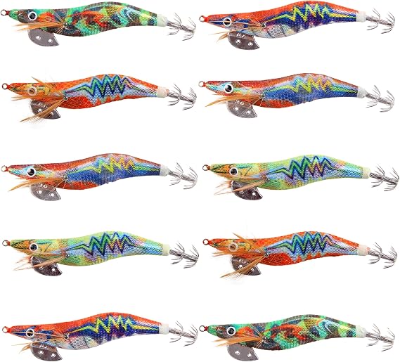 Glow Squid Jig Saltwater Squid Lures, 5pcs/10pcs Luminous Squid Jig Hooks Shrimp Prawn Lures Fluorescent Cuttlefish Sleeve Octopus Jigs Sea Fishing Lures Kit