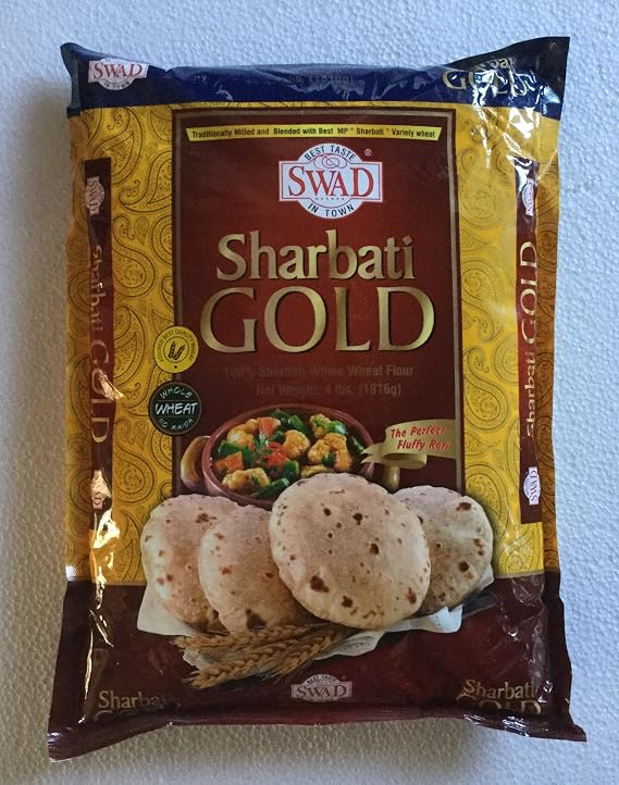 Swad Gold 100% Sharbati Whole Wheat Flour for the Perfect Fluffy Roti - 4 lbs