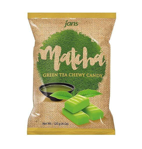 Jans Matcha Milk Chewy Candy Japanese Green Tea Snack | Made with Real Matcha Extract | Fat-Free, Cholesterol-Free, Non-Sticky Chewy Candy | 4 oz Bag (Pack of 1)