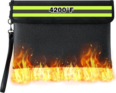 Fireproof Waterproof Document Bag - 4200F Water Resistant Fire Proof Money Bag, 8 Layers Heat Insulated Storage with Zipper Reflective Strip, 14.9x11.8 Portable Files Safe Pouch Black Large