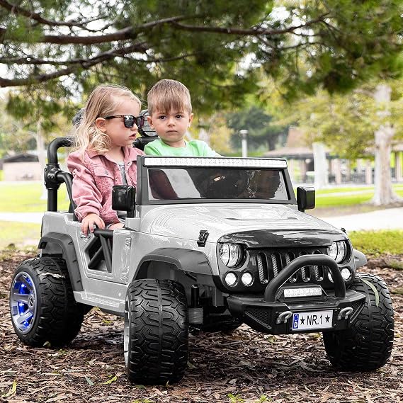 Moderno Kids Trail Explorer 2 (Two) Seater 12V Power Children Ride-On Car Truck with R/C Parental Remote + EVA Foam Rubber Wheels + Leather Seat + Bluetooth FM MP3 Music Player + LED Lights