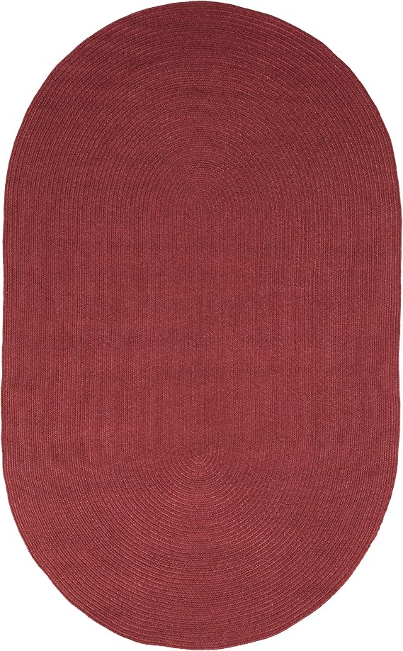 BNM Bohemian Indoor/Outdoor Oval Area Rug with Solid Braided Pattern, Perfect for Backyard, Patio, Office, Living Room, Hardwood, Tile, or Carpet Cover, Floor Decor, 5' x 8', Burgundy