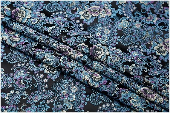 Chinese Fabric Brocade Fabric by The Metre Feather Flower Jacquard Brocade Fabric 75Cm Wide Sold by The Meter for Clothing Handmade Bags Cushion Cheongsam(Black)