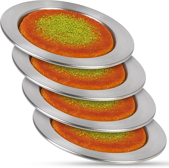 Turkish Goodies Set of 4 Kunefe Plates 4.7 Inch (12cm) PERSONAL SIZE Premium Aluminum Trays for Individual Knafeh, Kadaifi, Kanafeh