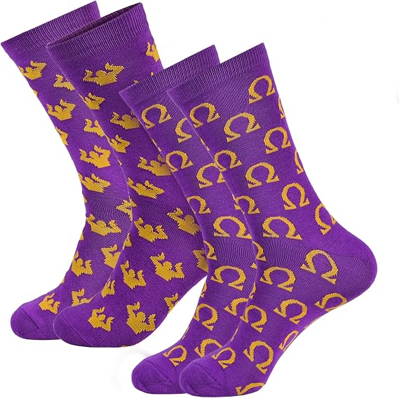 Omega Psi Phi Fraterinity - Official Vendor - Set of 2 Crew Length Socks - Omega Hooks