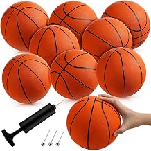 Vinsot Set of 8 Mini Rubber Basketball 7" Mini Hoop Basketball Balls with Air Pump for Beginners Basketball Arcade Game Indoor Outdoor Pool Party Favors Orange