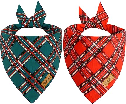 Christmas Dog Bandanas - 2 Pack Plaid Dog Bandana | Reversible Green and Red Pet Scarf for Boy & Girl | Premium Durable Fabric | Holiday Bandana for Large and Extra Large Dogs (X-Large)