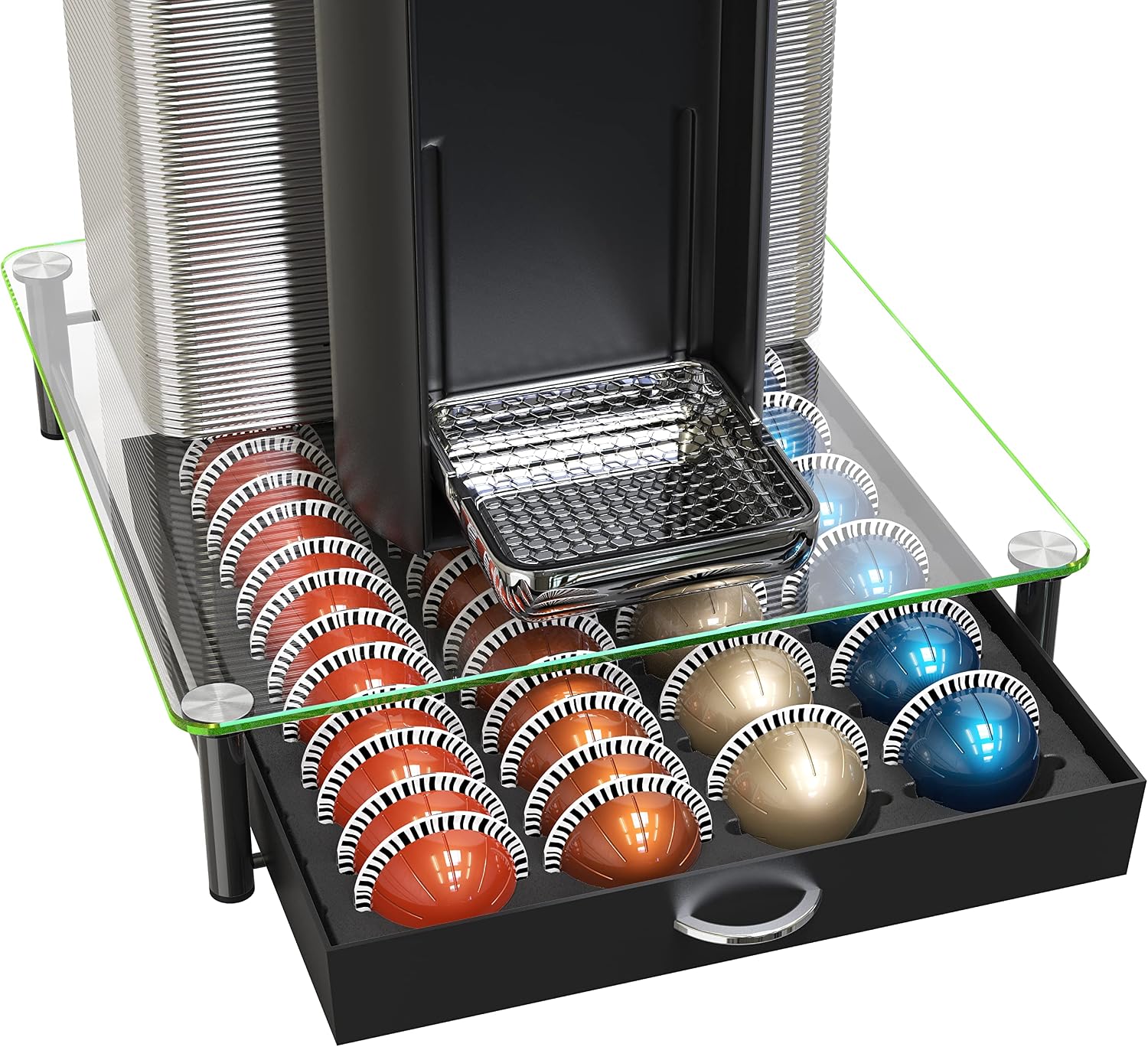 DecoBros Tempered Glass Storage Drawer for Vertuoline Capsules