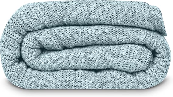 Linteum 100% Cotton Open-Cell Leno Weave Blanket Breathable All Season Queen 90x90 Ice Grey