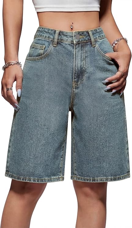 EMMIOL Women Jorts Wide Leg Jeans High Waisted Denim Bermuda Shorts
