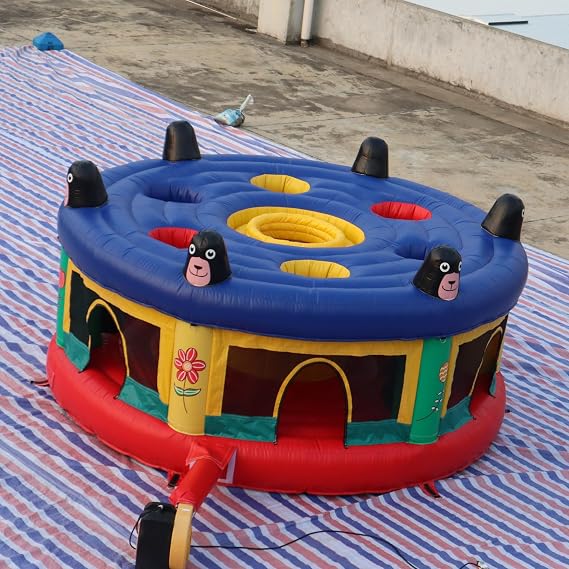 Pole A Mole Game Inflatable Human Whack-a-Mole Sport Game with Hammer and Air Blower for Outdoor Party Events (Blue, 14ft x 5.3ft)