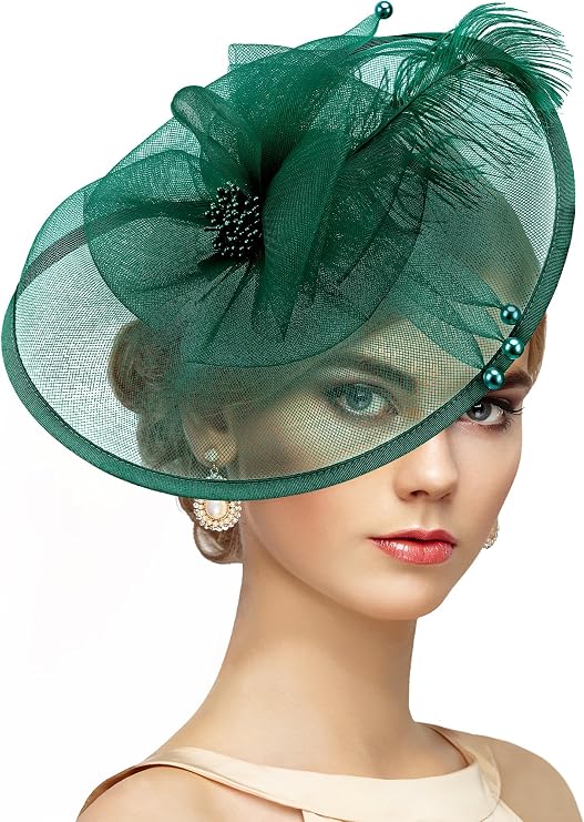 Zinniday Feather Tea Party Fascinator - 2026 Derby Hat with Hairpin, 1920s 50s Hats for Women, 11.81 x9.84