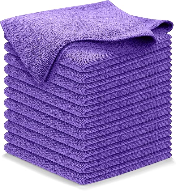USANOOKS Microfiber Cleaning Cloth - Purple - 12Pcs (12.5x12.5 inch) High Performance - 1200 Washes, Ultra Absorbent Car Towel Traps Grime & Liquid for Streak-Free Mirror Shine - Car Washing Cloth