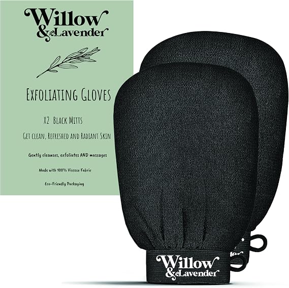 Willow and Lavender Exfoliating Mitts, Korean Skincare, Body Scrub Gloves, Dead Skin And Fake Tan Remover, Peel Mitt, Ingrown Hair Treatment, Gifts